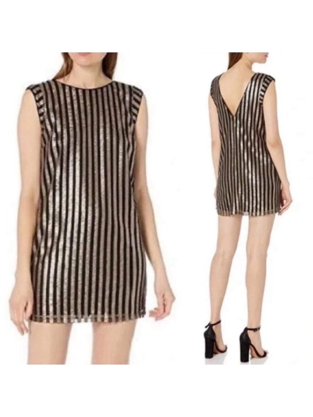 Ali & Jay Bianca Striped Sequin Mini Dress in Black & Gold Medium